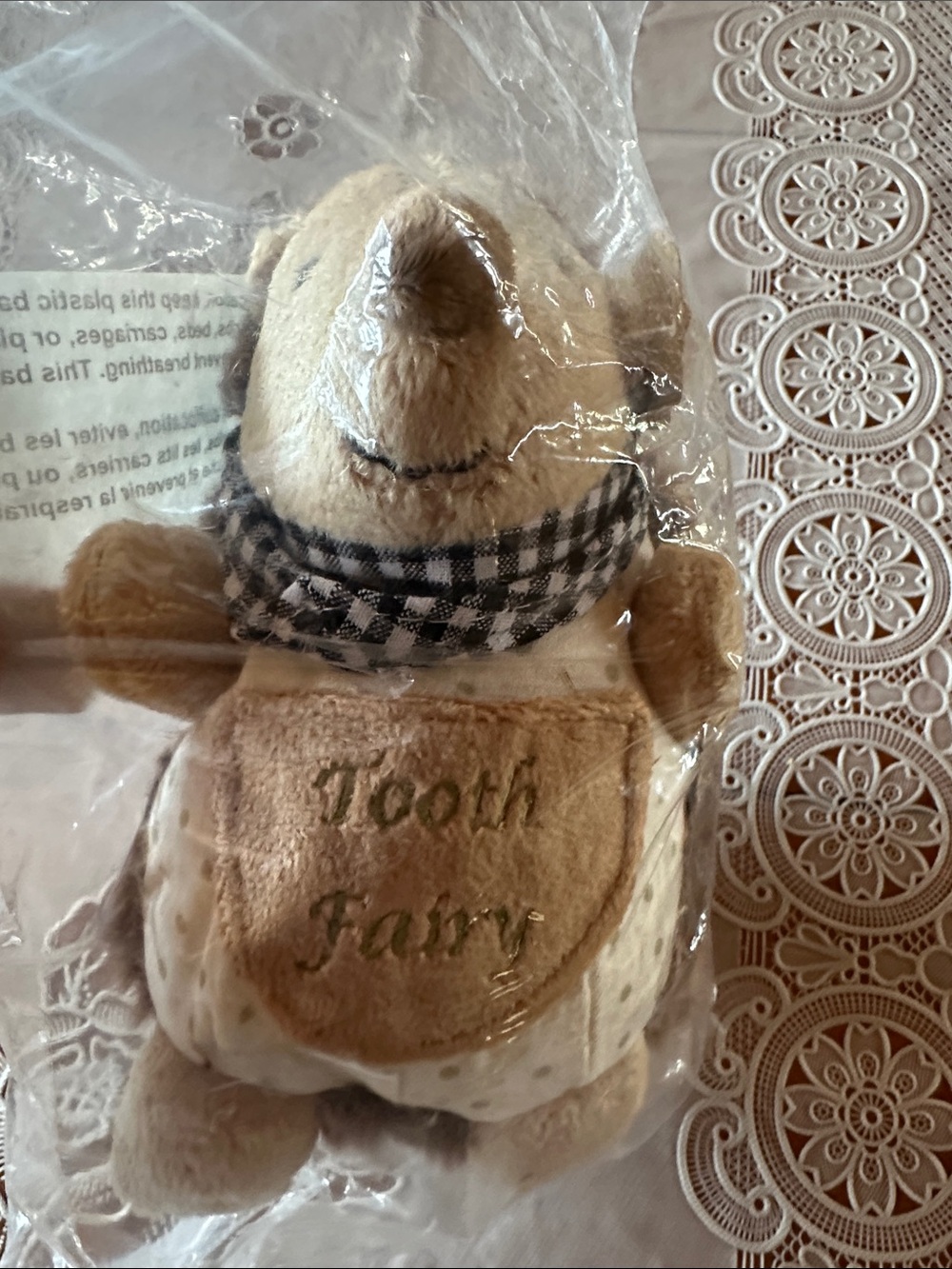 Mackenzie-Childs Tooth Fairy Plush hedgehog in Beige with Checkered Scarf NWT